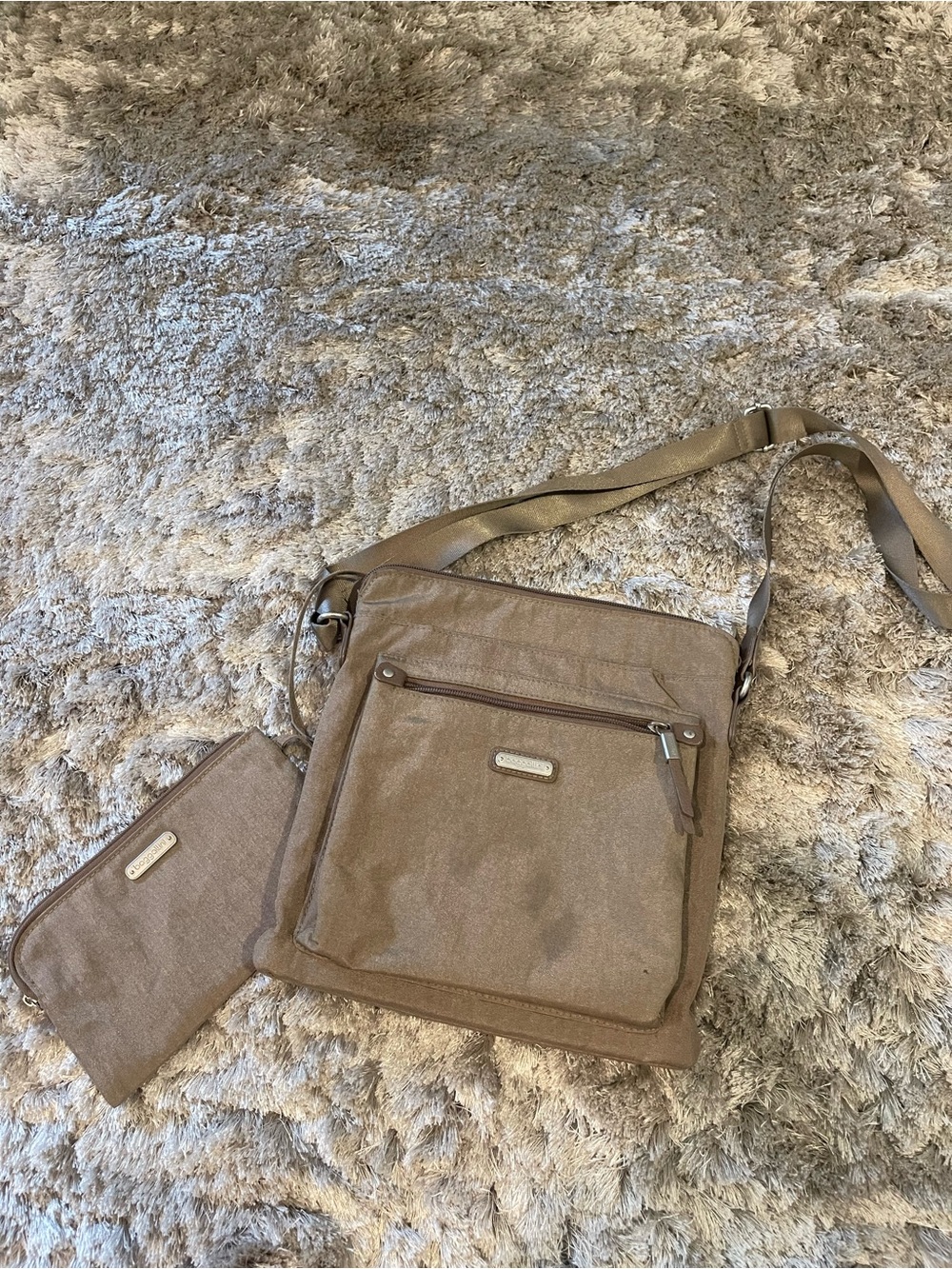 Baggallini crossbody bag and wallet- light gray